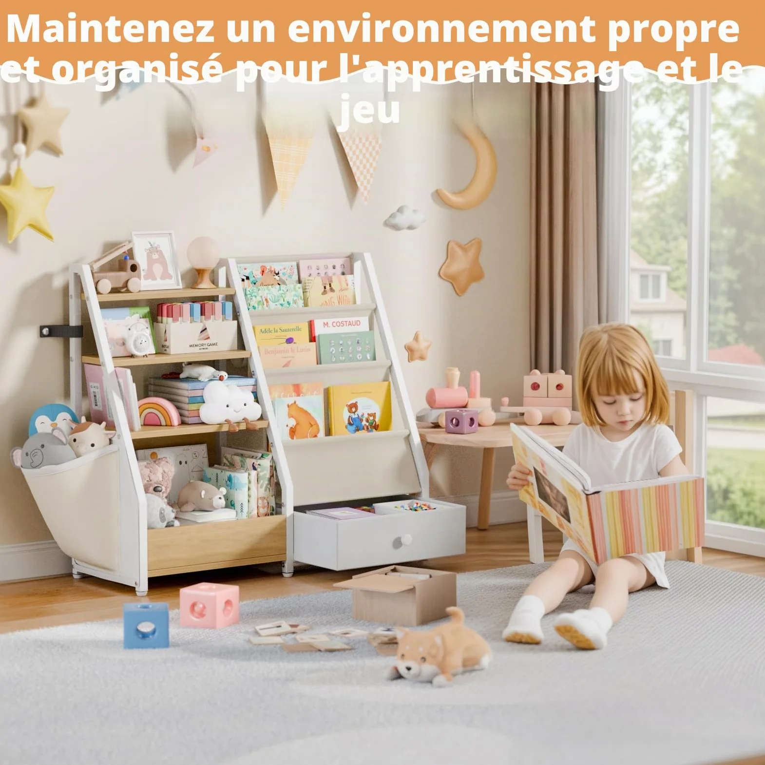 HAVLOTII Bibliothèque Enfant, Étagère Livres et Rangement Jouets