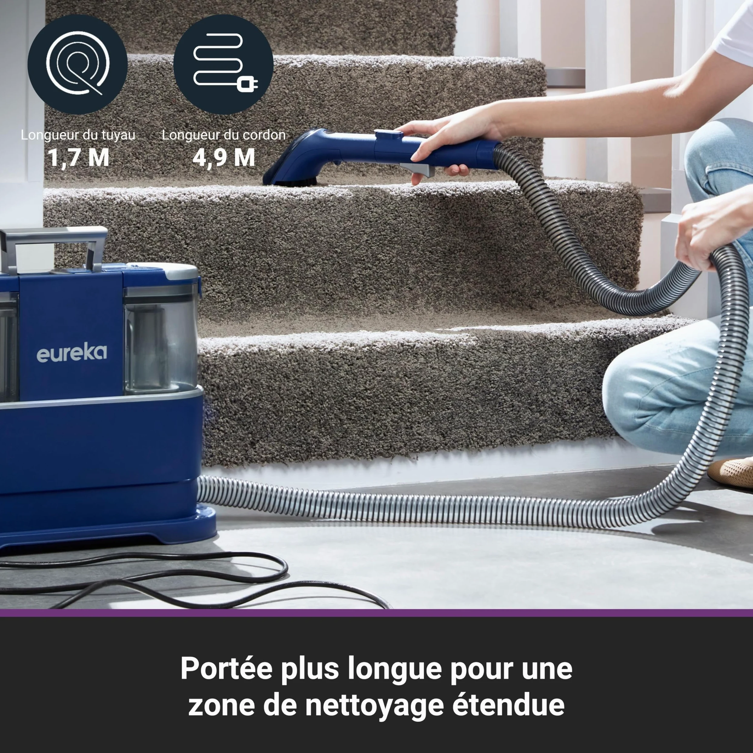 Eureka NEY100 Gen2, Aspirateur Nettoyeur de Tapis 12500 Pa, convient aux tapis, canapés et voitures et est livré avec un réservoir d'eau de 1,5 litre et 450 ml de produit de nettoyage spécial.