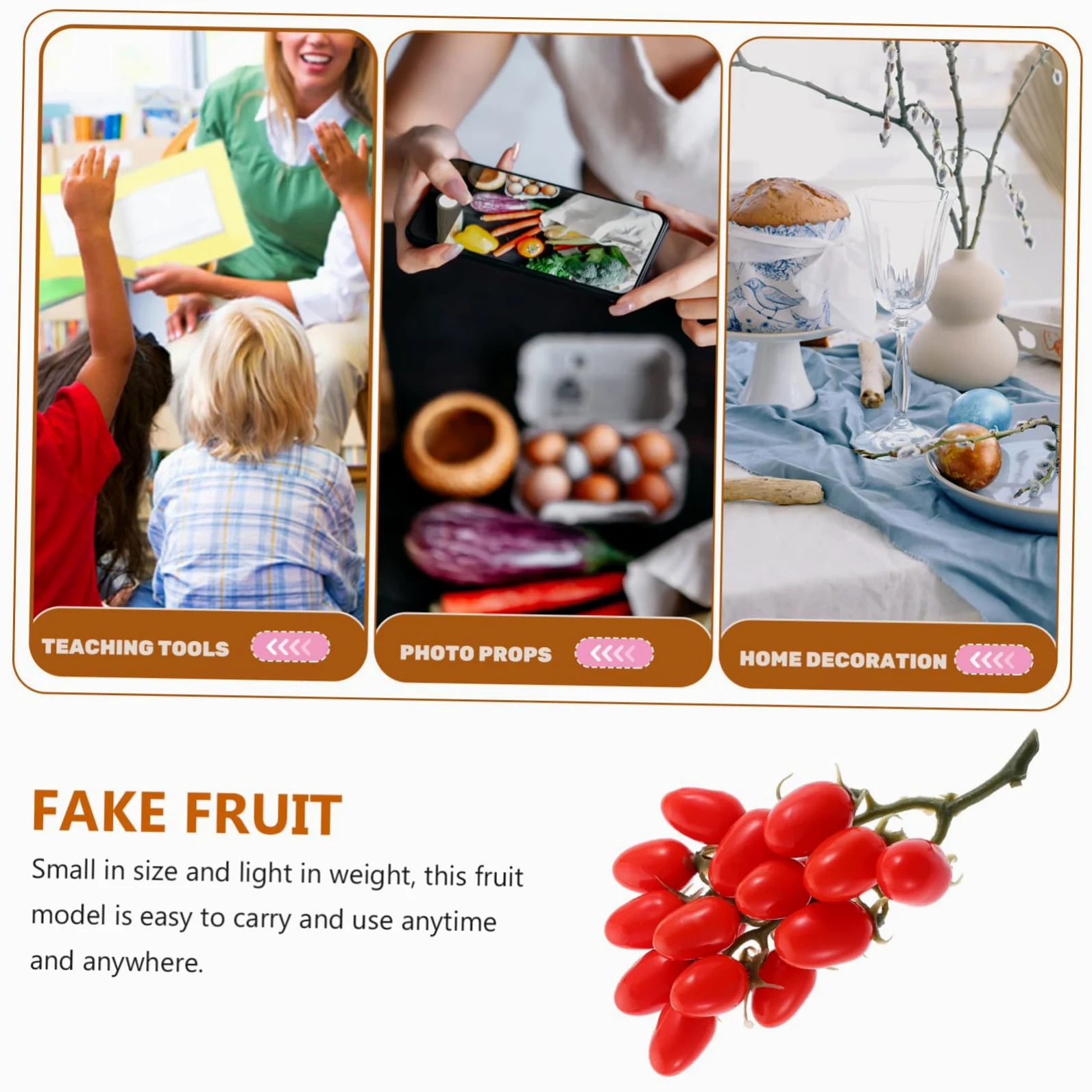 Gatuida 4 Pièces Accessoires de tomates Cerises Tomate Artificielle Accessoire Photo de Fruits décoration Cuisine Patisserie tomates Cerises simulées pour la décoration Fruits réeux