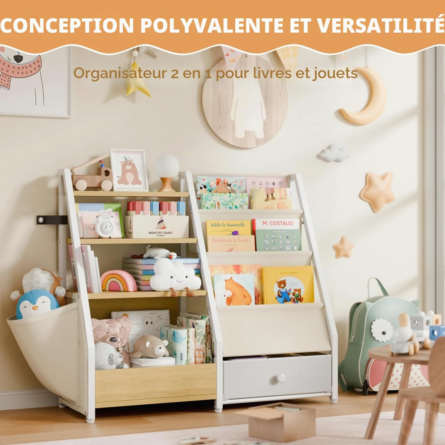 HAVLOTII Bibliothèque Enfant, Étagère Livres et Rangement Jouets