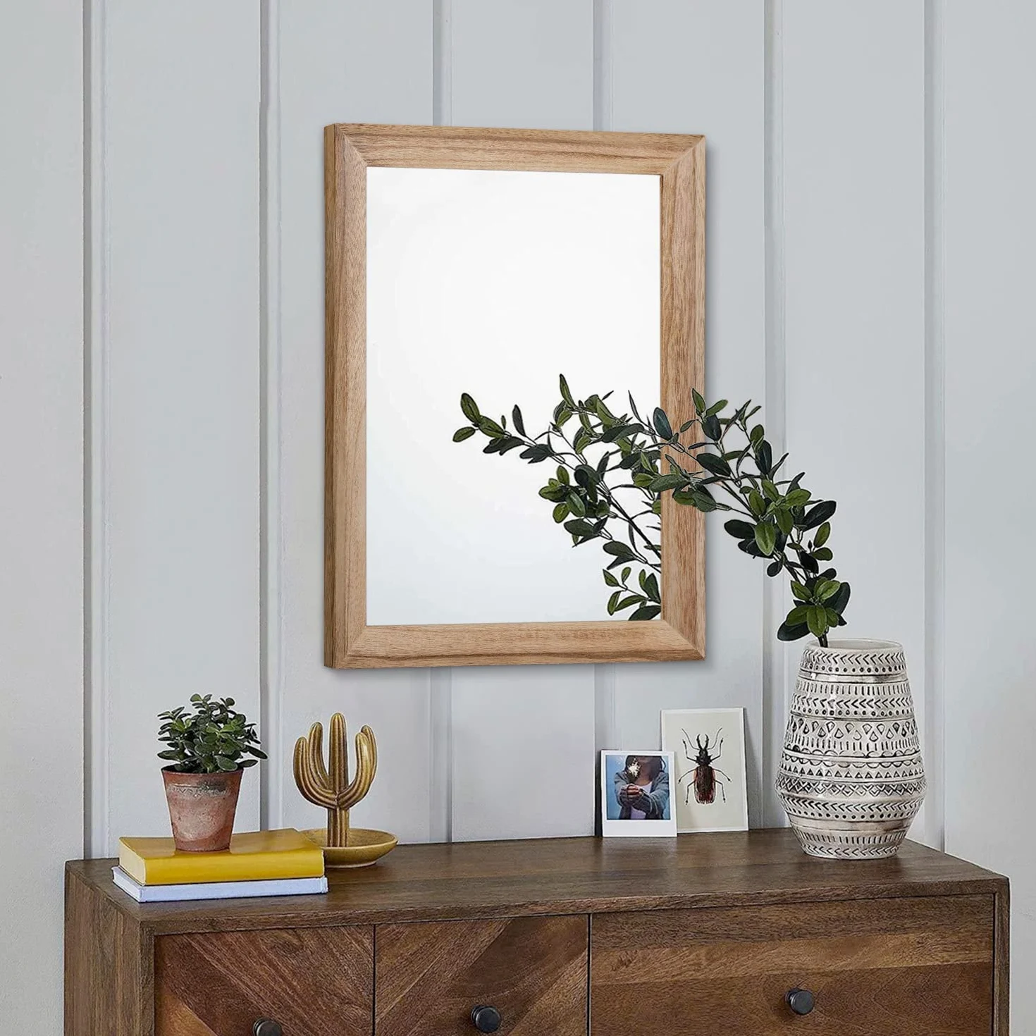 AAZZKANG Montage Mural Miroir Mural Rustique rectangulaire avec Cadre en Bois pour Ferme, Chambre à Coucher, Salle de Bain, 40 x 30 cm