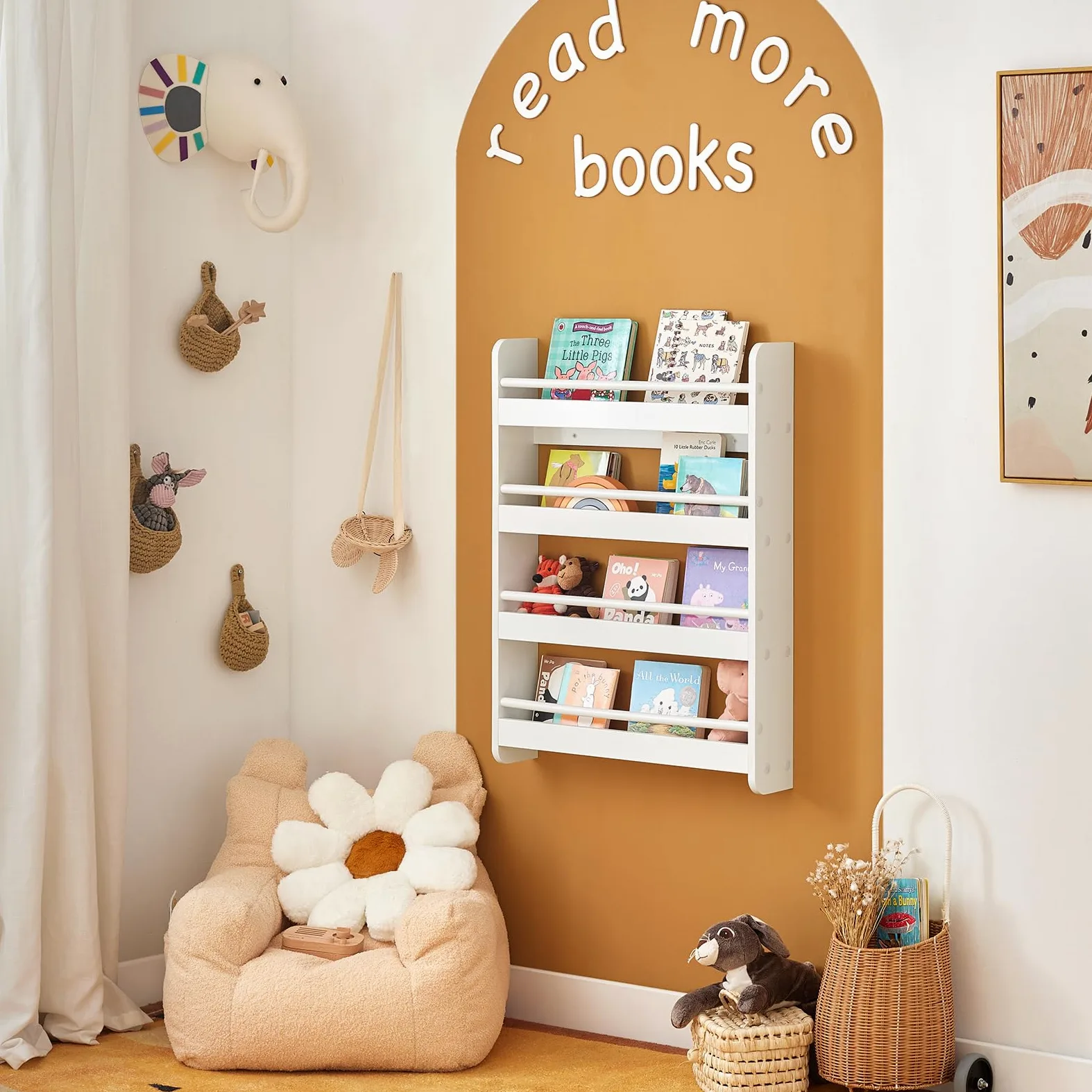 SoBuy KMB08-K-W Bibliothèque Murale Étagère à Livres Enfants Étagère de Rangement avec 4 Étages - Blanc