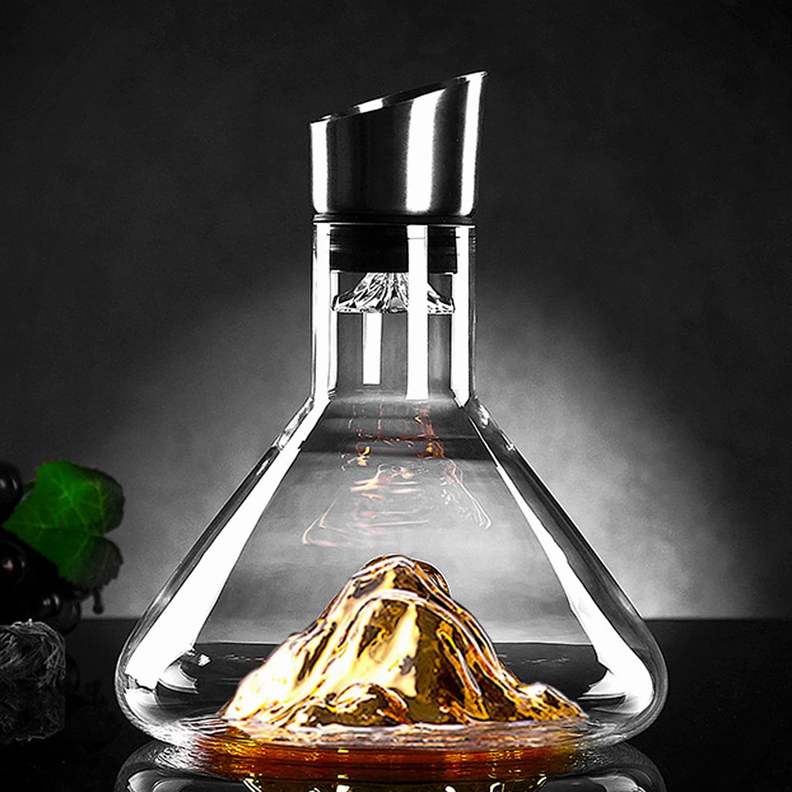 Kit de décanteur de vin avec filtre aérateur, décanteur de vin rouge 1,5 l, sans plomb, accessoires de vin soufflé à la main, aérateur de vin transparent Iceberg Design (doré)