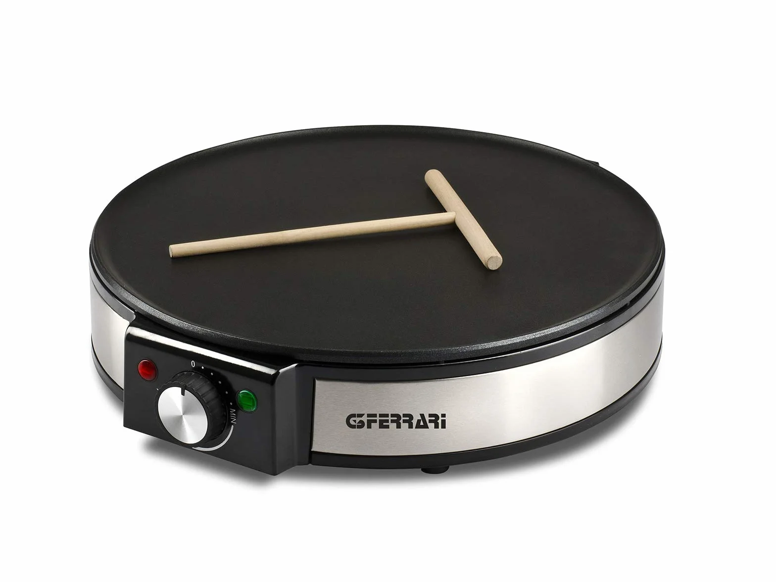G3 Ferrari G10098 Profi-Crepe Crêpière Électrique 1200 W – Plaque de 30 cm en Inox, Revêtement Antiadhésif, Température Réglable, Spatule et Palette en Bois Incluses