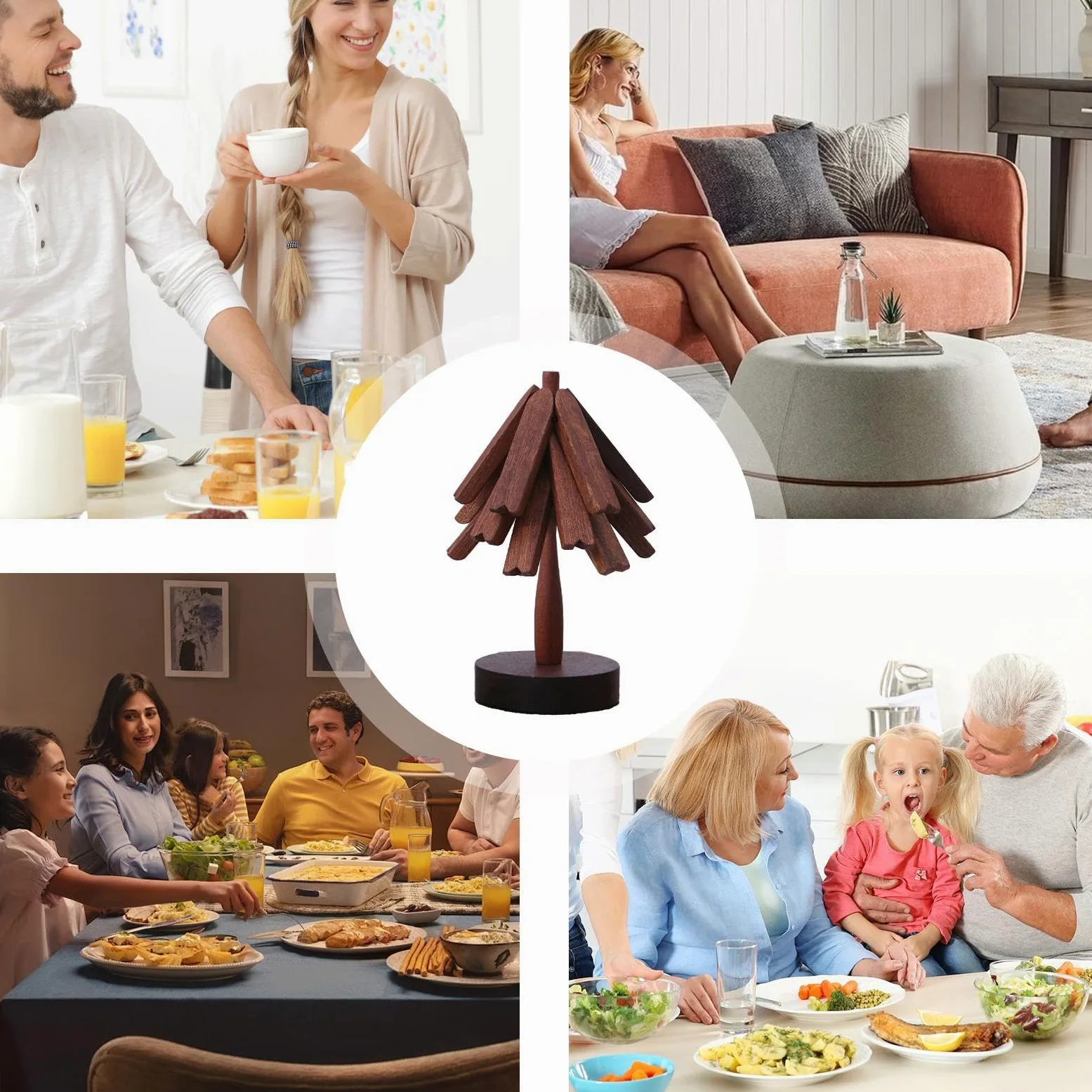 Dessous de plat en bois pour plats chauds, dessous de plat pour poêles chaudes en bois avec d'arbre, tapis chaud multifonction, dessous de verre en bois en forme d'arbre résistant à la chaleur | chaudes en bois avec d'arbre, tapis chaud multifonction, des
