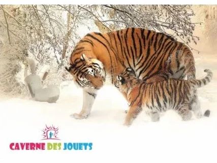 cavernedesjouets Grand Tableau Noir Mural ecolier 88x66cm Face Craie Ardoise XXL - Cadre et plumier en Bois - Set Jeu Dessin Enfant + 1 Carte Tigre
