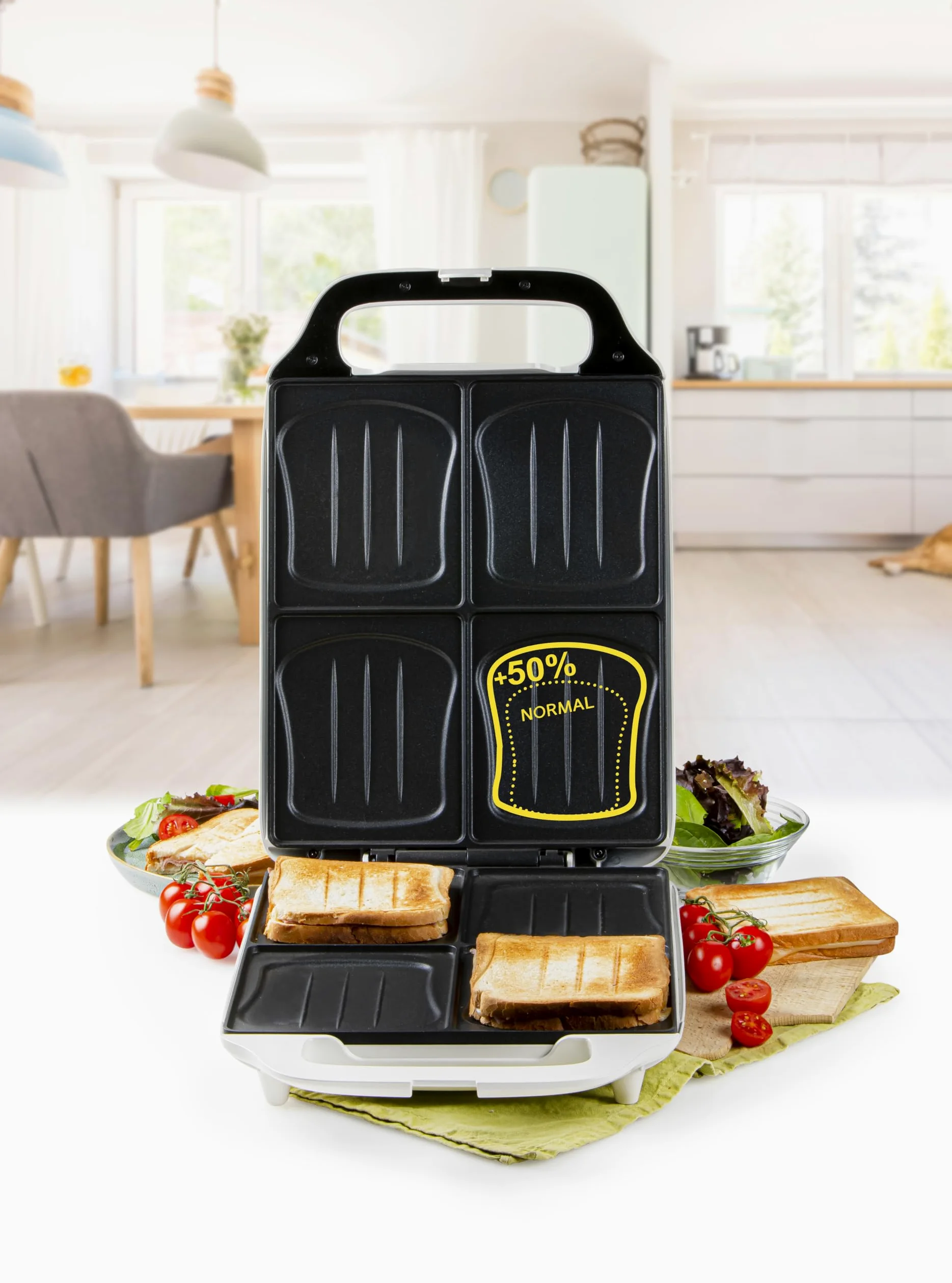 DOMO DO9064C Croque Famille XXL pour 4 grands croques - 1800W - Revêtement antiadhésif - Voyants lumineux - Blanc