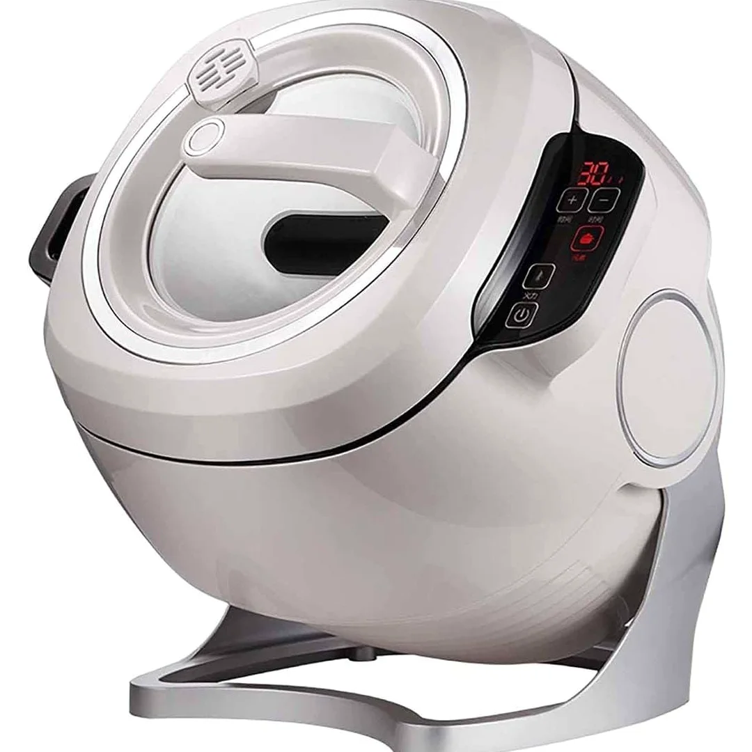 Wok De Cuisson Automatique 6L,Machine à Sauter Multifonction,Démarrage Intelligent En Un Clic, Trois Vitesses Réglables,Rotation à 360 °,Pour Faire Sauter,Ragoût,Cuisiner Et Préparer Soupe