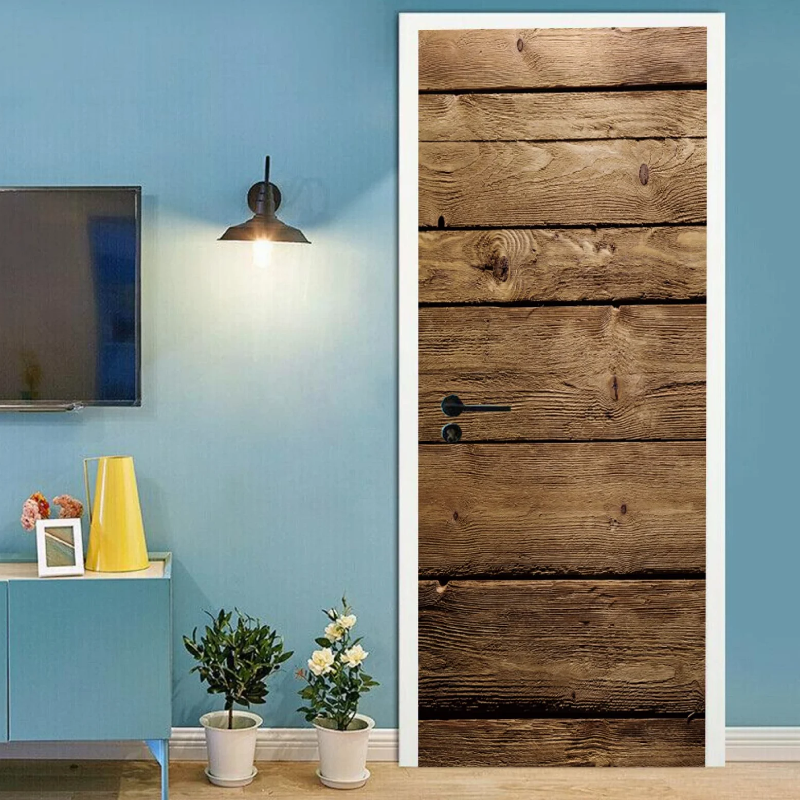 Stickers Porte Grain De Bois Brun - Autocollant Décoratif PVC Amovible et Imperméable pour Placard - Poster Auto-Adhésif 95x215cm