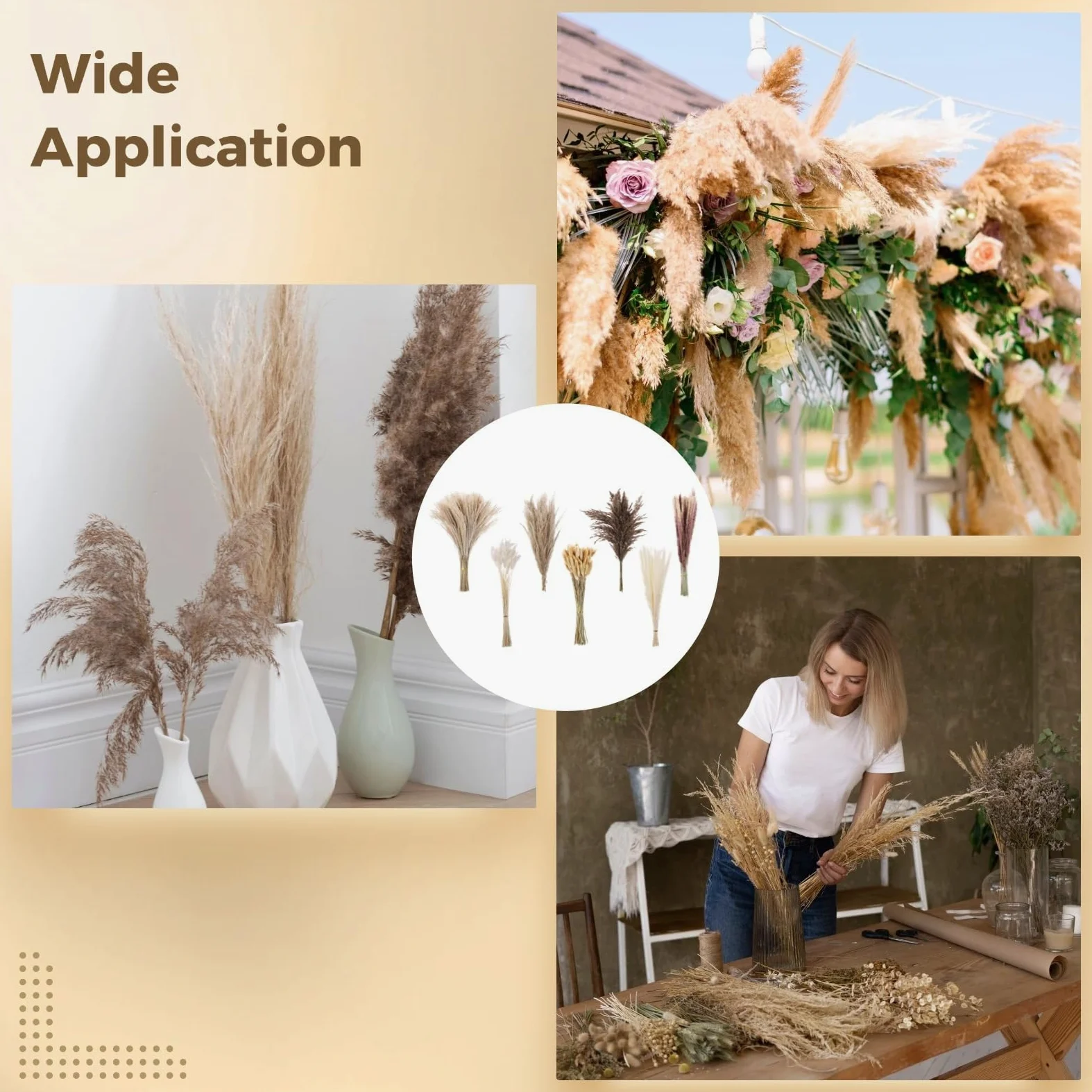 Lot de 300 herbes de la pampa séchées, eucalyptus et queue de lapin, décoration bohème de mariage et de salon