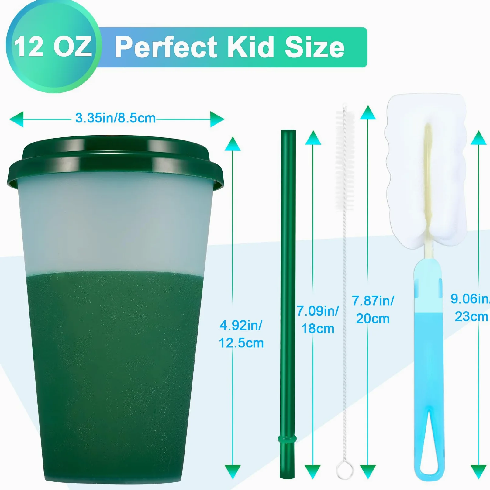 Patinao Lot de 14 gobelets avec paille et couvercle – 350 ml – Gobelets à changement de couleur réutilisables en plastique pour enfants – Tasse de voyage, tumbler, café glacé, boisson froide,