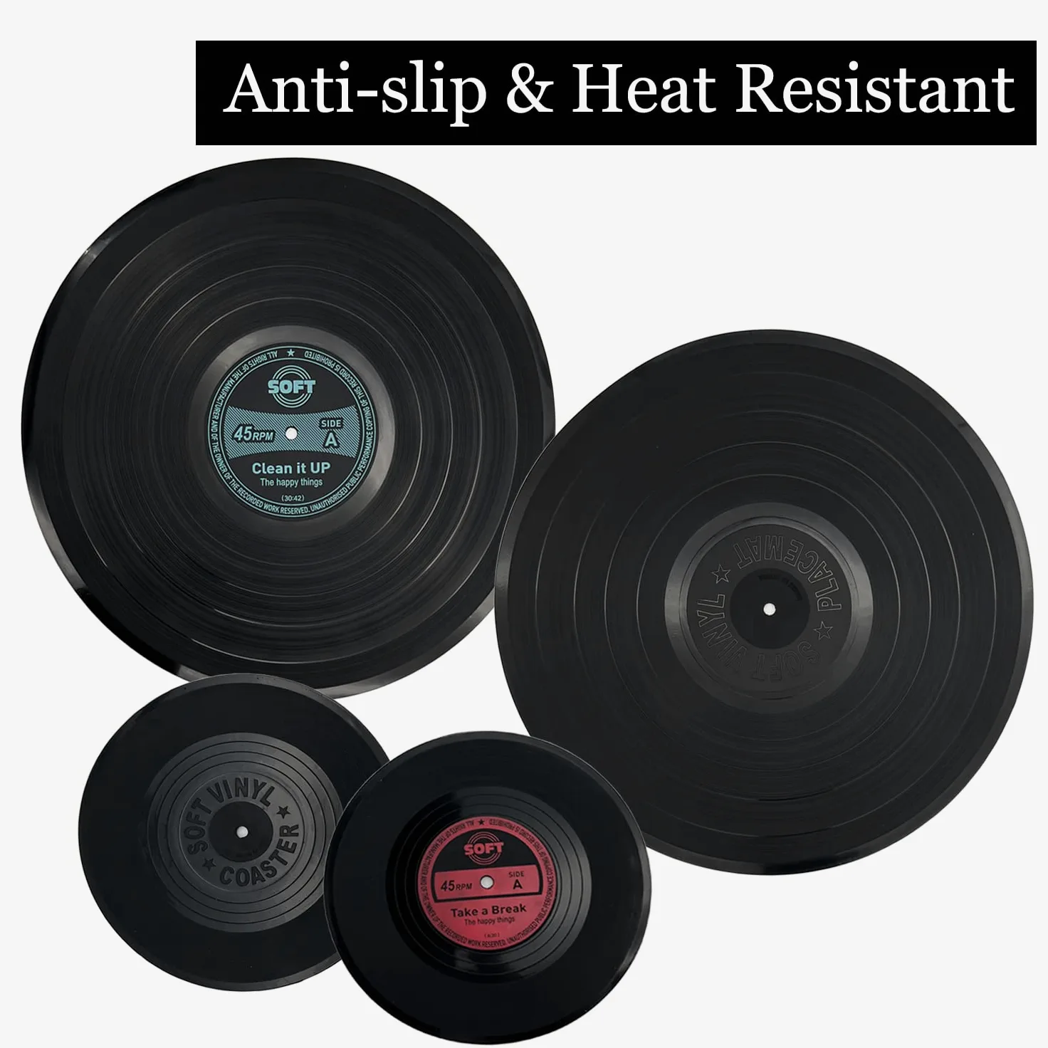 Lot de 4 sets de table et dessous de verre ronds en vinyle lavables résistants à la chaleur antidérapants de qualité alimentaire pour cuisine, restaurant, décoration d'intérieur