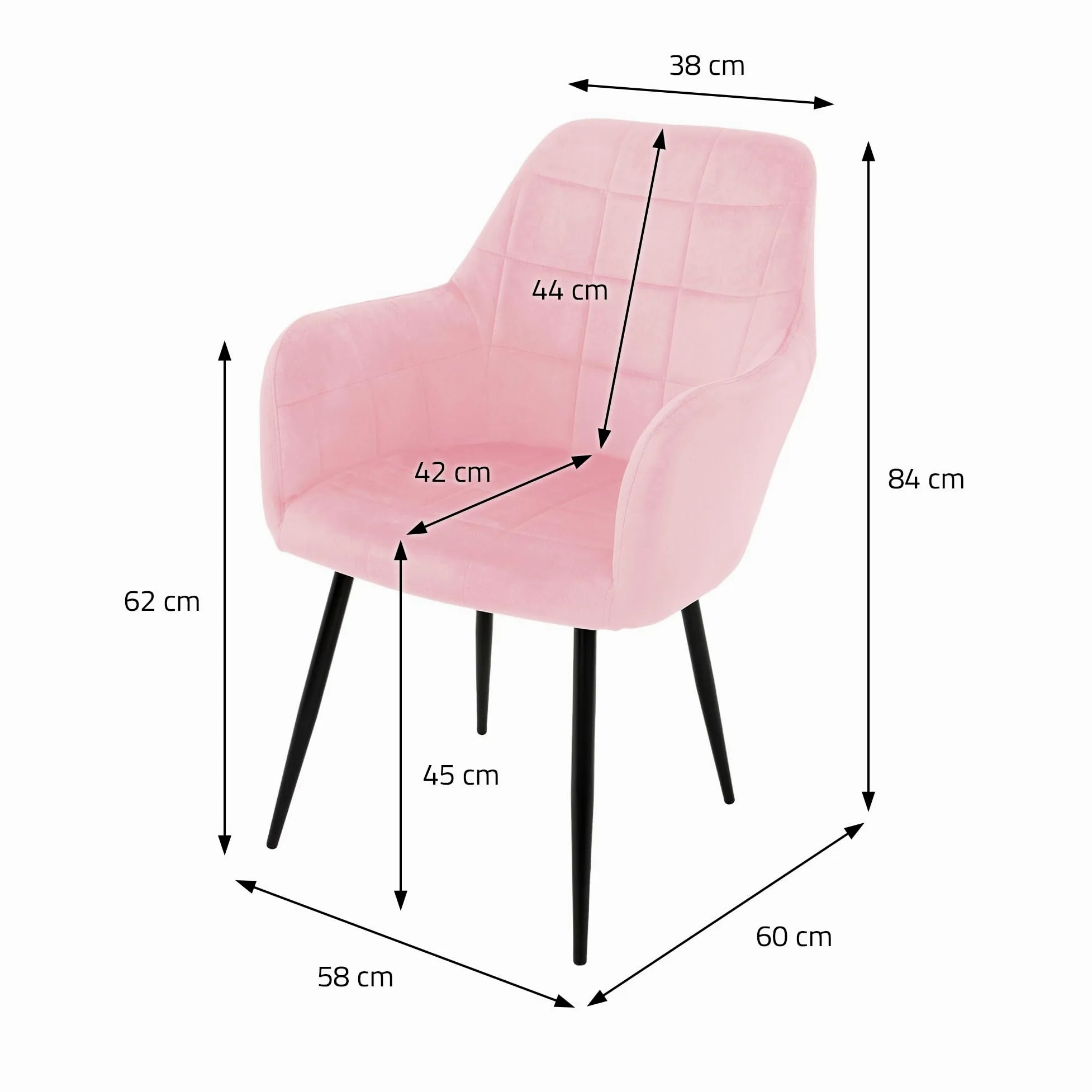 ECD Germany Lot de 2 Chaises de Salle à Manger Cuisine Salon Séjour - Rose - Assise Siège Rembourrée en Velours Structure en Métal Fauteuil Rétro avec Accoudoirs pour Bureau Réception Meuble Maison