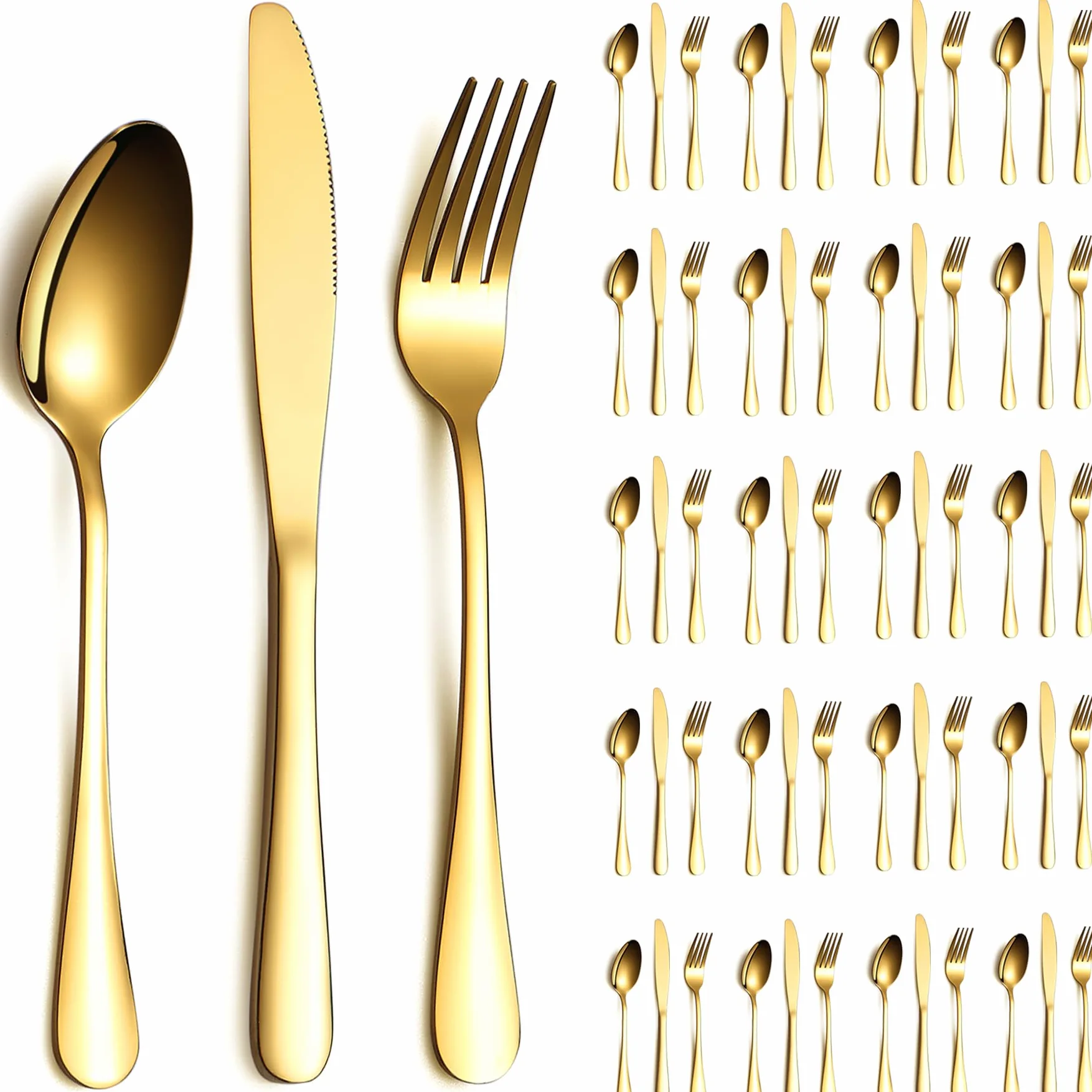 Ensemble de couverts en or 60 pièces Service pour 20, couteaux en acier inoxydable cuillère fourchettes ensemble pour mariage, fêtes, événements, maison, cadeau pour Thanksgiving
