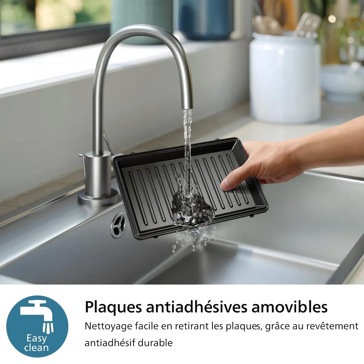 Philips Croque monsieur 3 en 1 Série 5000-3 jeux de plaques pour toaster (paninis, sandwichs) et gaufrier, Plaques de gril antiadhésive, système Easy Lock, Puissance de 750W, Noir (HD2350/80)