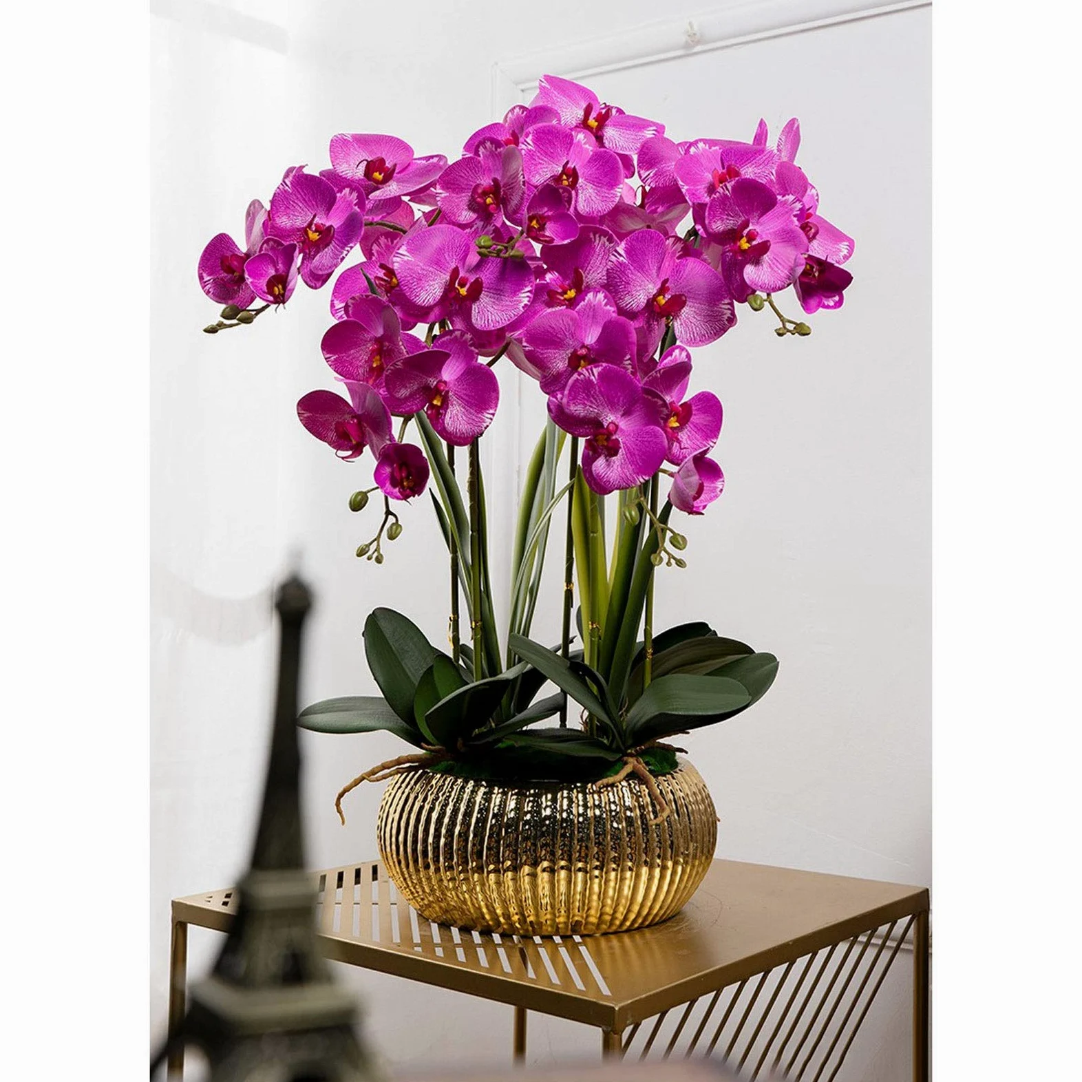 Orchidée artificielle Phalaenopsis en soie, arrangement floral, fleurs d'orchidée artificielles avec vase en céramique, décoration de table de mariage, de salle à manger, pour la maison et le bur