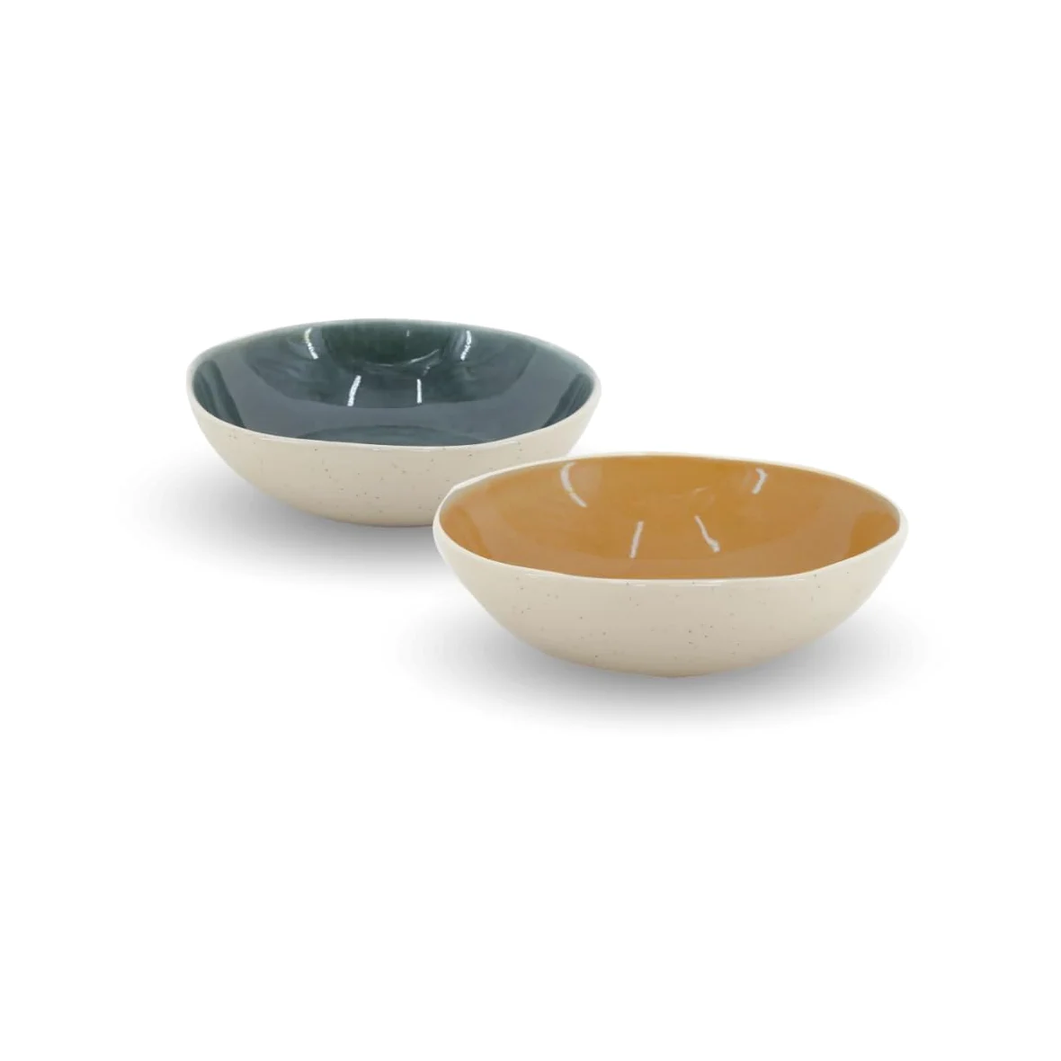 Artime Lot D'Assiettes Creuses En Céramique Émaillée, Couleurs Beige Orange Et Vert, Ø18,5 x H5 Cm, Contenance 680 Ml, Style Naturel Et Contemporain