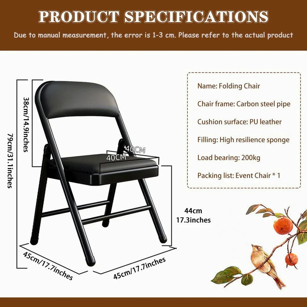 Chaises Pliante Chaises Rembourrées Pliantes Président De Conférence De Formation De Bureau, Chaise Dinante Se Pliante De Ménage, Chaise À Dossier De Dortoir Légère (Color : Noir, S : 45 * 45 * 79cm)