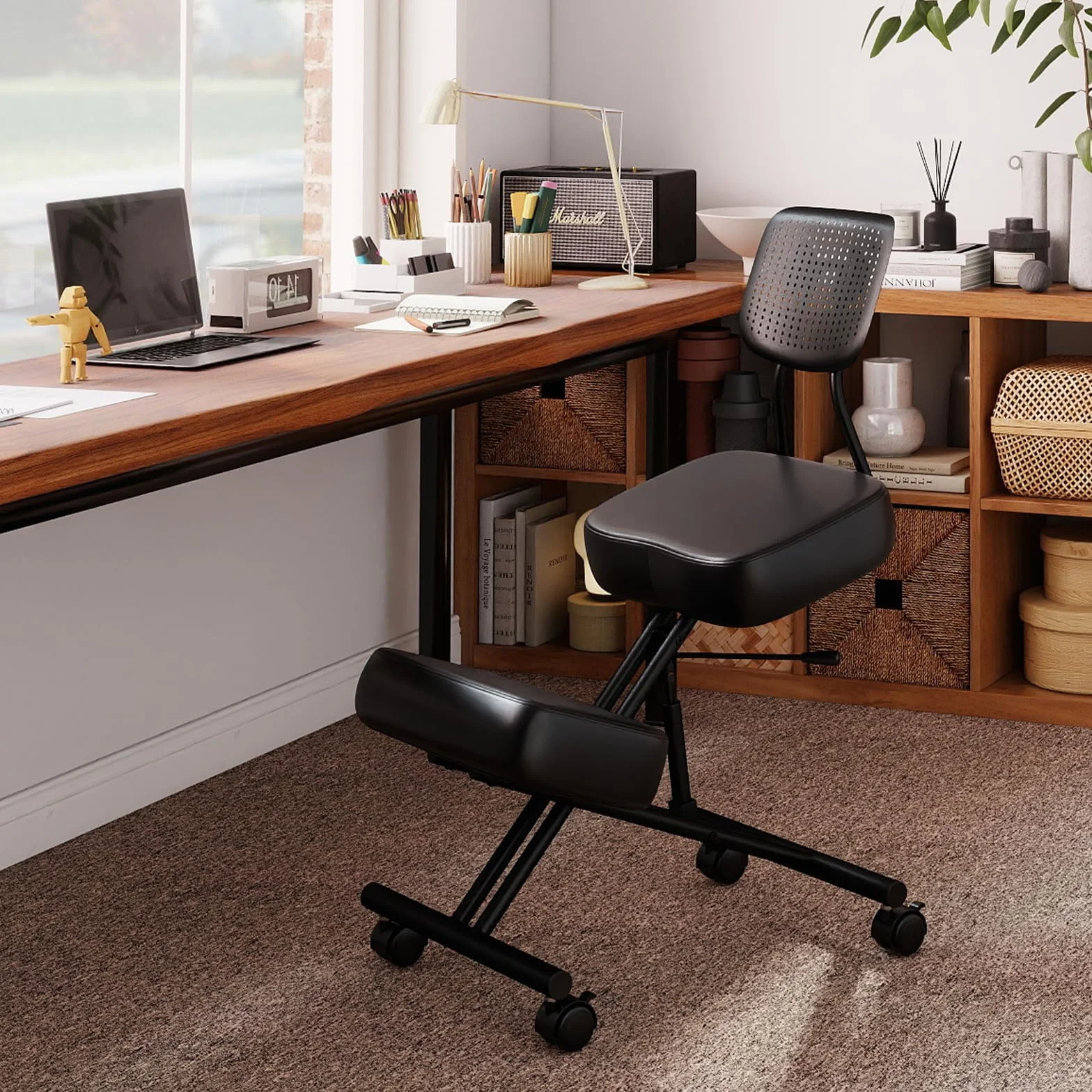 GIANTEX Tabouret Genouillères Réglable avec Dossier, Chaise de Travail Ergonomique, Roues à Verrouillage, Support pour Genoux, Chaises Orthopédiques pour Corriger la Posture Assise, Charge 110 kg