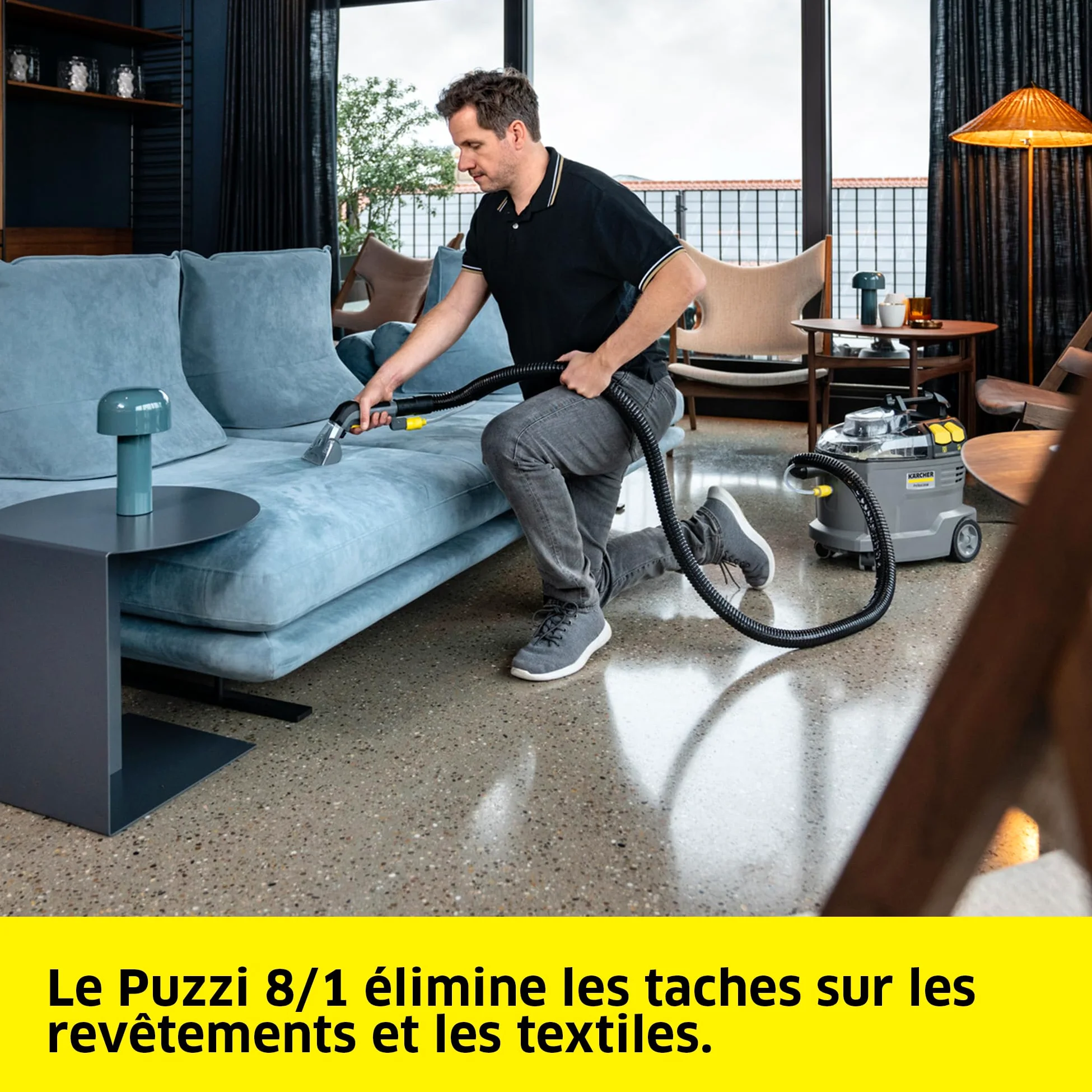 Kärcher Injecteur-extracteur Puzzi 8/1, pour tissus d'ameublement et surfaces textiles, réservoir d'eau : 8 l, rendement de surface : 12-18 m²/h, poids : 8,6 kg, buse ergonomique