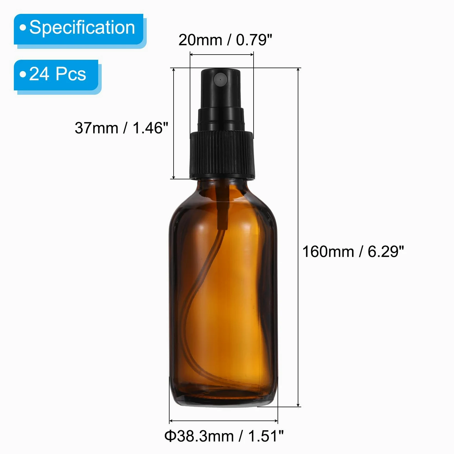 PATIKIL 2oz Flacons Vaporisateurs En Verre, 24pcs Buses Anti-Fuites Vides Pour Solutions De Nettoyage Plantes Cheveux, Marron Noir