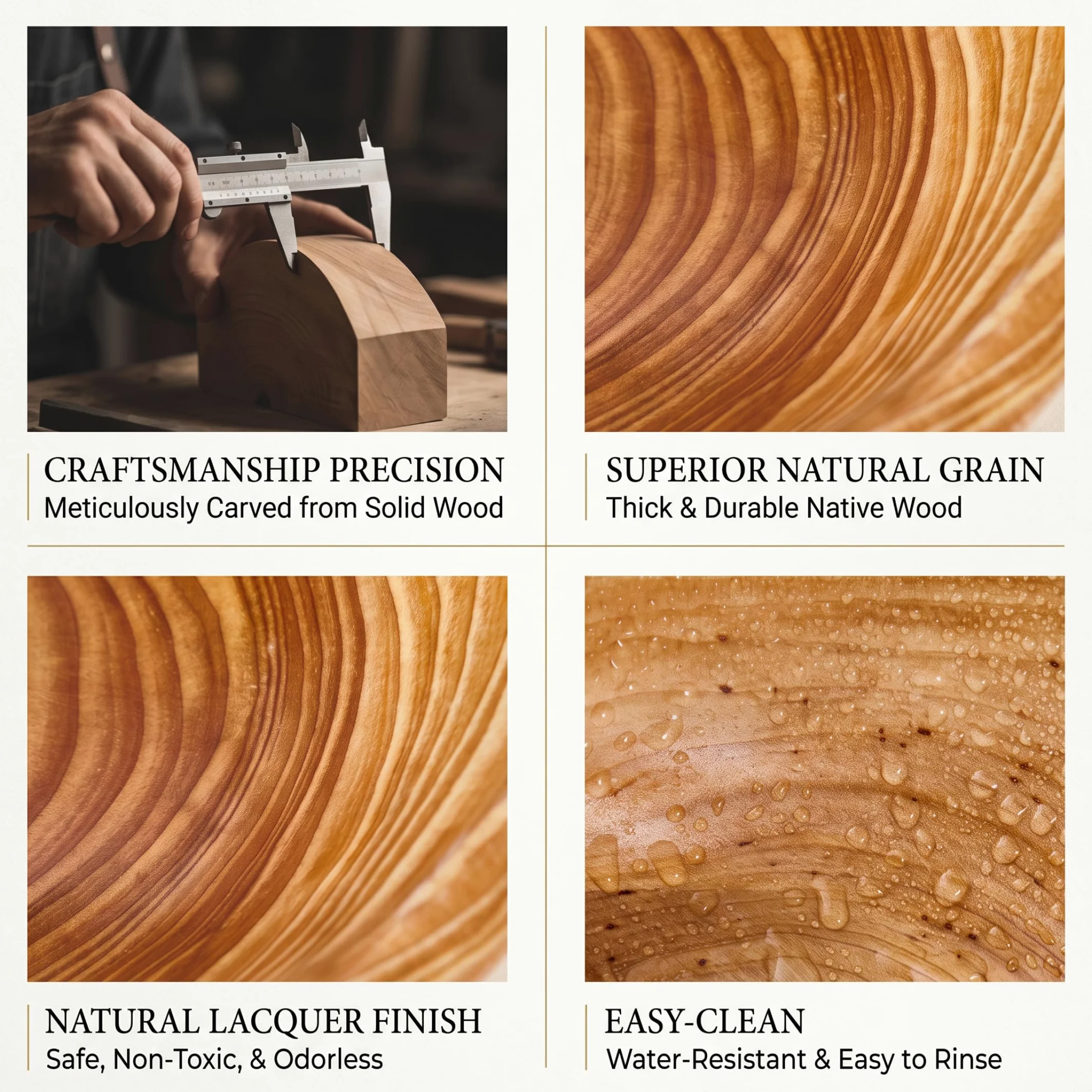 Bol en bois avec bol en bois enduit de grain naturel, 10-11 pouces | Lisse sans bord, construction robuste, lavage facile, convient aux fruits, salades, bijoux, clés.