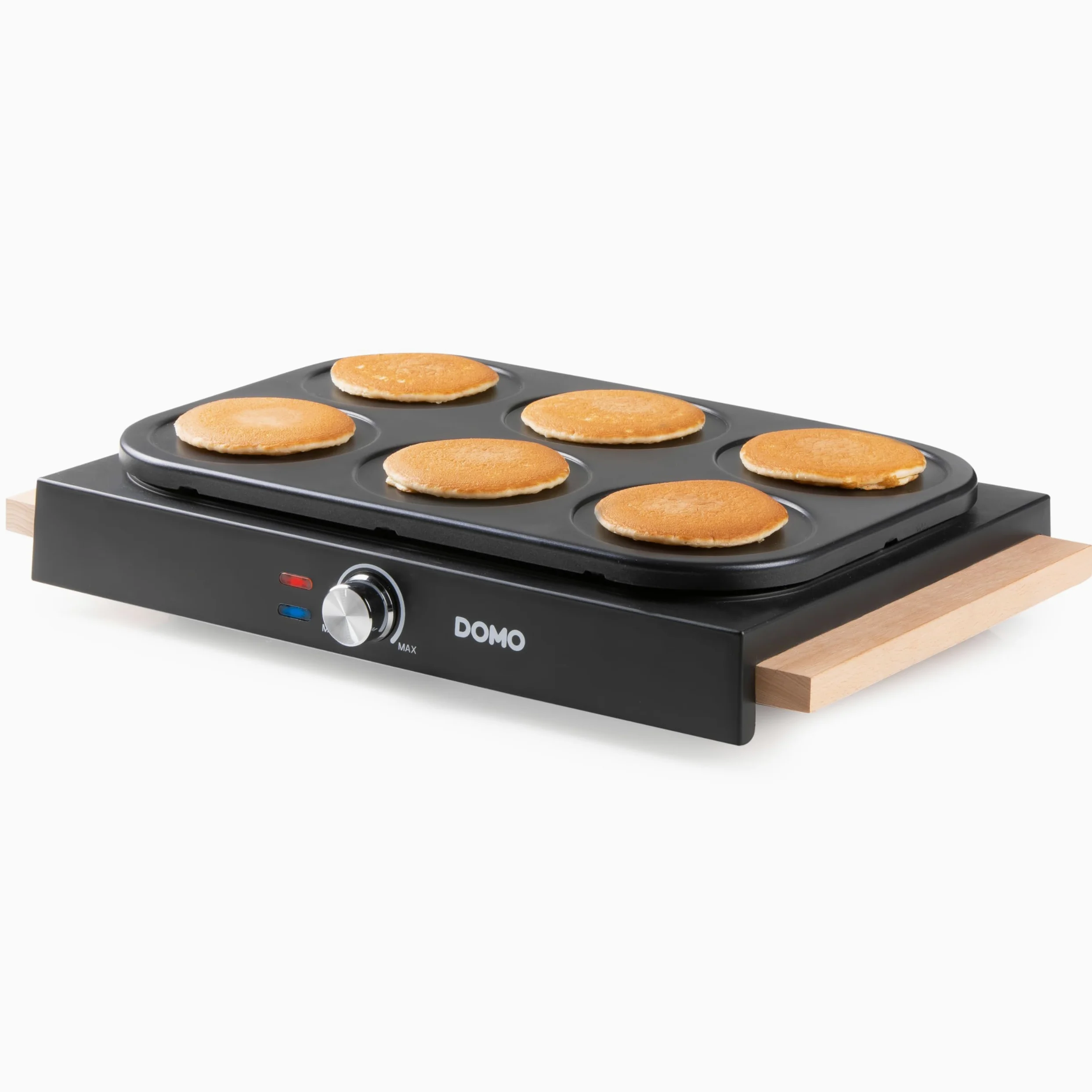 DOMO DO8717P Pancake Maker avec Design en Bois - Crepiere Electrique - Inclusive spatules en bois et louche - 6 P
