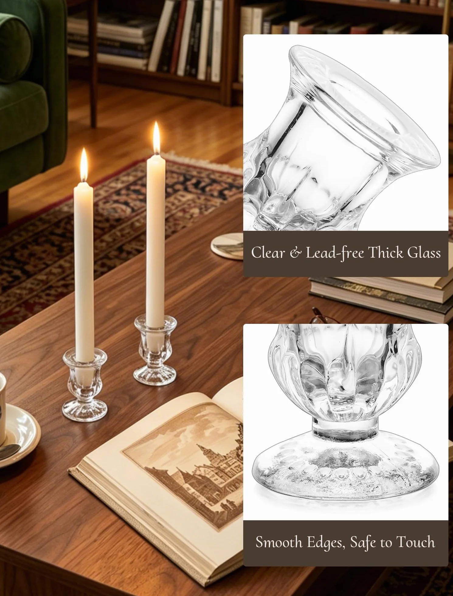 Bougeoir en Verre Modern Porte-Bougies: Lot de 20 Bougeoirs Coniques Claire Supports pour Bougies Petite Bougeoir en Vrac pour Mariage Noël Evénement Décoration Intérieure
