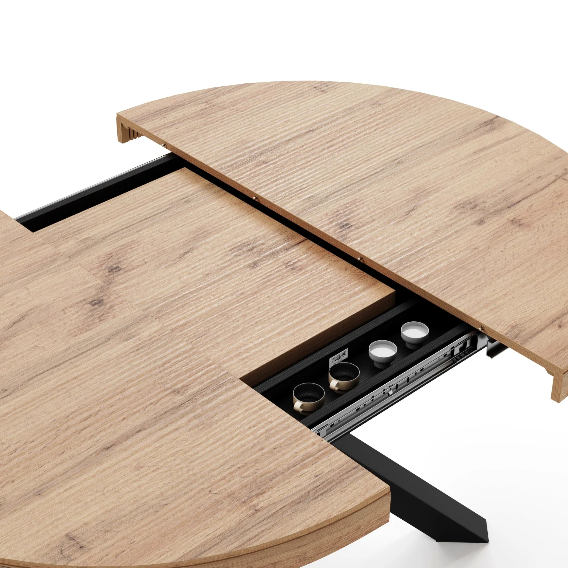 MOBILI FIVER, Table Ronde Extensible Emma, 120-160 cm, Bois Rustique, avec Pieds Noirs croisés, pour 4-6 Personnes, Table Extensible pour Cuisine, Salon, Made in Italy