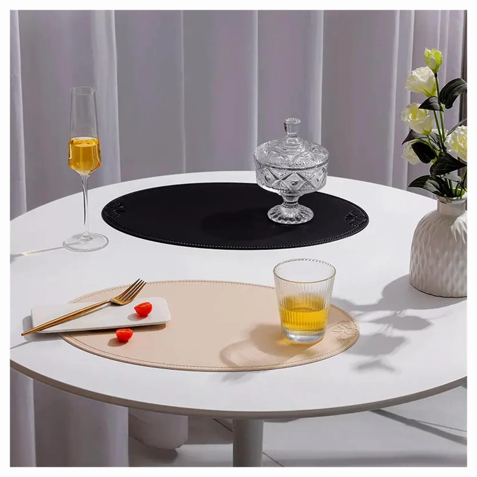 1/4/10 pièces Napperons Ovales Intérieur Extérieur Noir Faux Cuir Napperon Réversible Imperméable Tapis de Table Patio(RE Pink,10pcs 30x45cm)