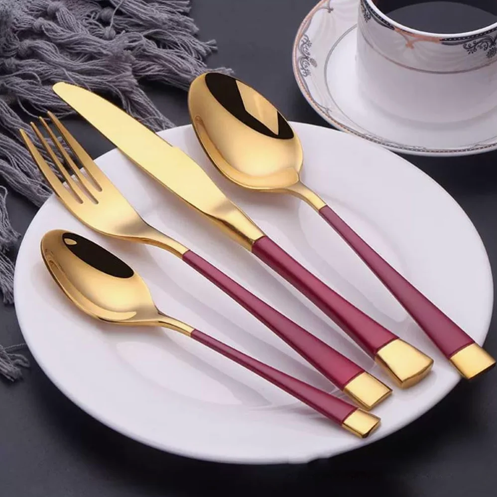 Ensemble de Couverts 4 pièces Couteau Fourchette cuillère en Acier Inoxydable Ensemble d'argenterie Miroir Poli Ensemble de Couverts hôtel Western dîner fourchettes