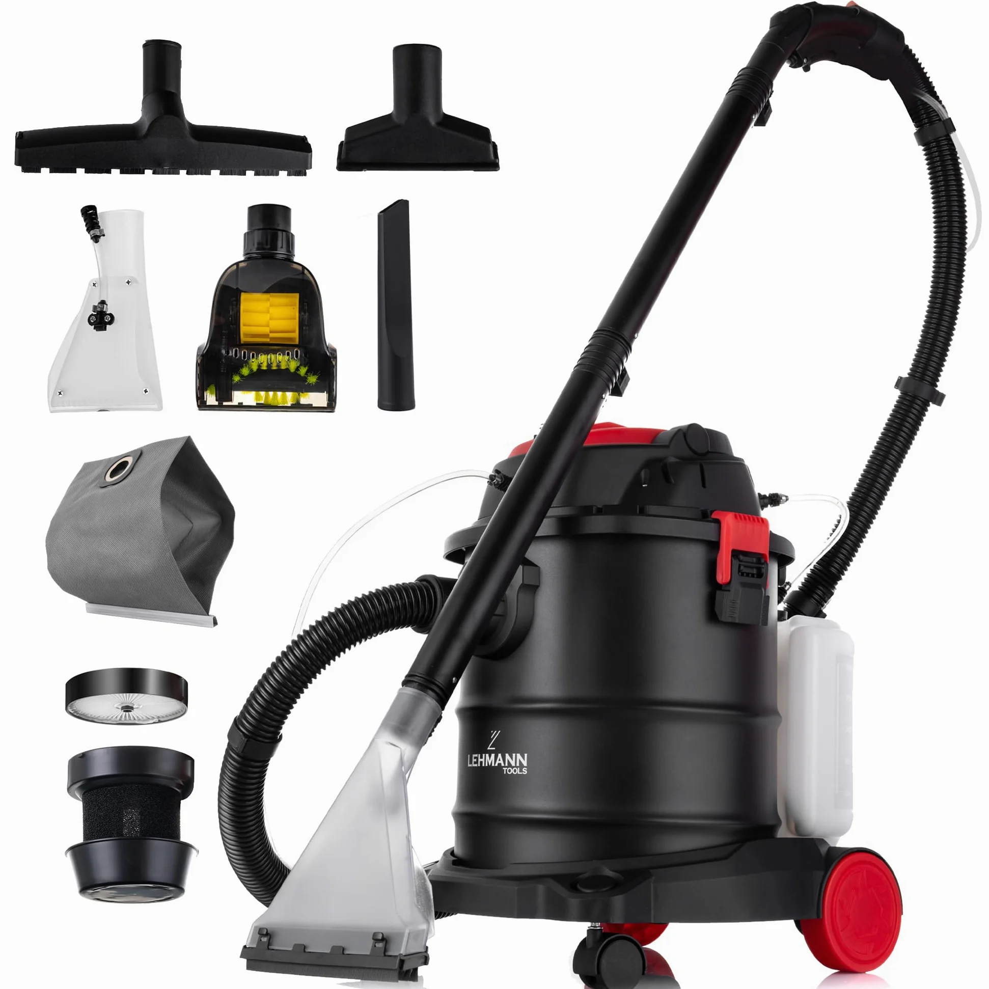 Lehmann Ultrawash 2000 Shampouineuse 4 en 1, Aspirateur Eau et Poussière avec Fonction de Soufflage, Réservoir 20 L, Filtre HEPA, Nettoyeur Injecteur-Extracteur pour Canapé, Tapis, Matelas, Noir